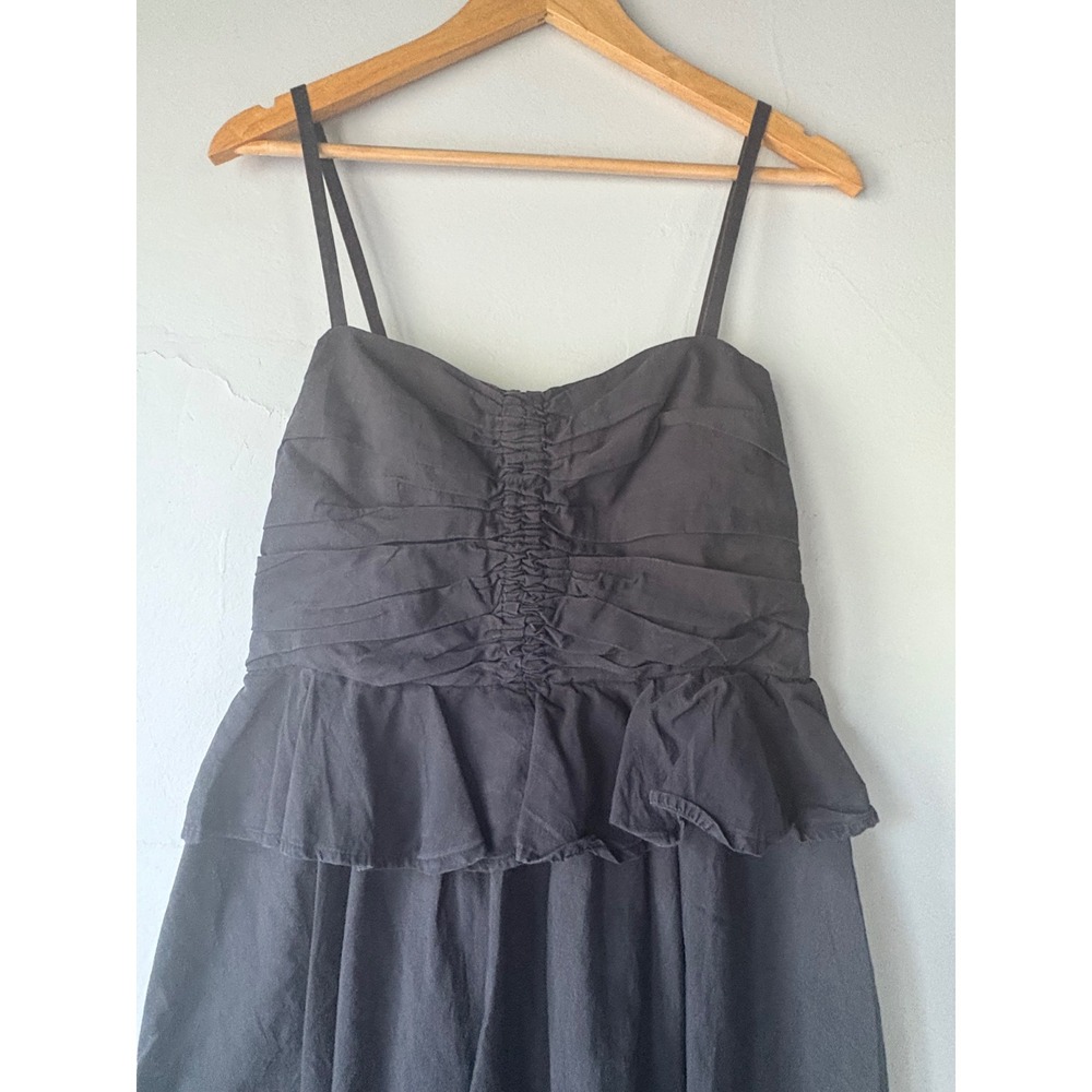 Ulla Johnson Anastasia Black Cotton Linen Ruched Peplum Midi Dress Size 6 - Picture 3 of 7
